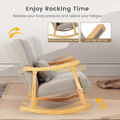Upholstered Rocking Chair Modern Rocker with Rubber Wood Frame-Grey