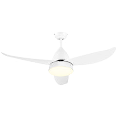 HOMCOM Modern Ceiling Fan with Light, 48-Inch White Small Fans for Bedroom Indoor, Reversible Flush Mount Low Profile Ceiling Light with Remote Control, 3 Blades, 6 Speeds, Timer