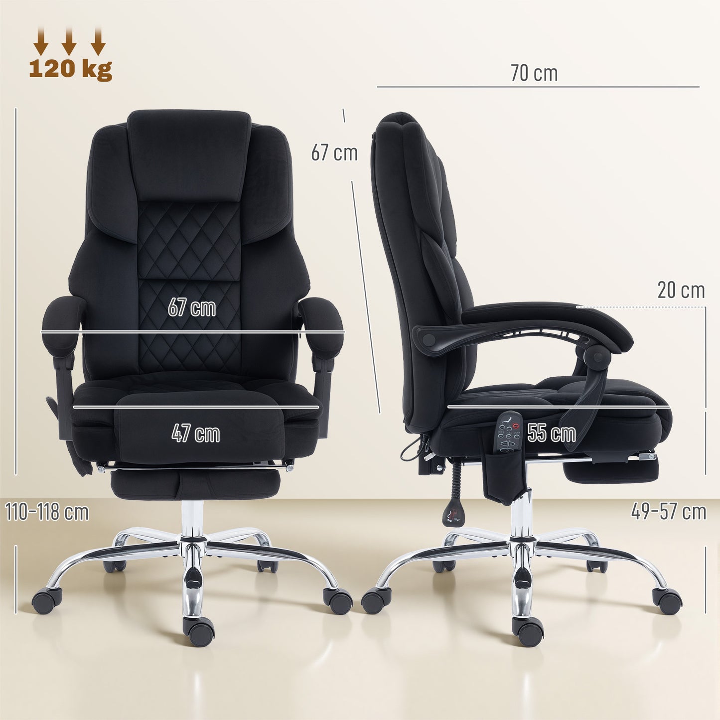 HOMCOM Office Chair with 6-point Vibration Massage and Heat, Fabric Desk Chair with Footrest, High Back, Black