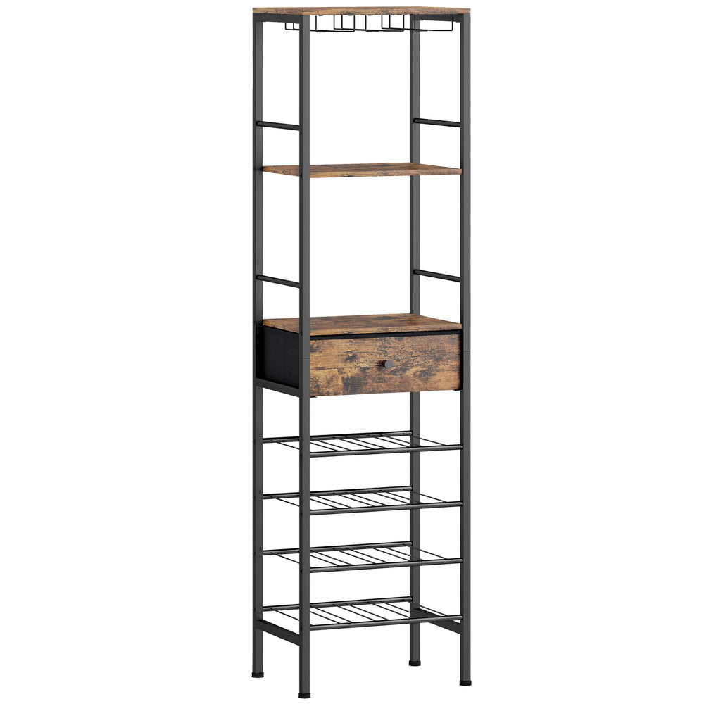HOMCOM Industrial Wine Bar Cabinet Freestanding Liquor Cabinet 16-Bottle Wine Rack Glass Holder Rustic Brown
