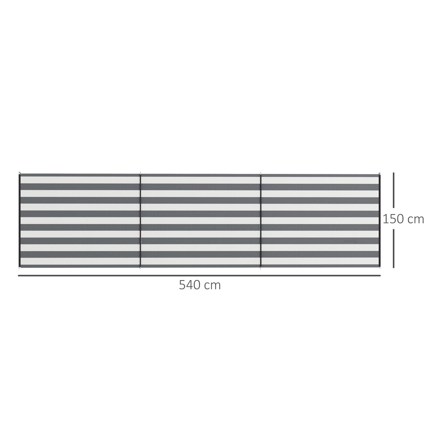 Outsunny 4 Pole Camping Windbreaks, Beach Wind Shield Shelter with Carry Bag and Steel Poles, Outdoor Caravan Privacy Shield, 540cm x 150cm, Grey and White