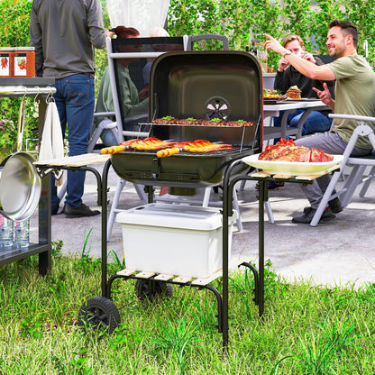 Outsunny Charcoal Barbecue Grill Portable BBQ Grill with 1840 cm√Ç¬≤ Cooking Area, 3 Shelves, Adjustable Vent, Lockable Lid, Wheels for Outdoor Cooking, Garden Party, Red