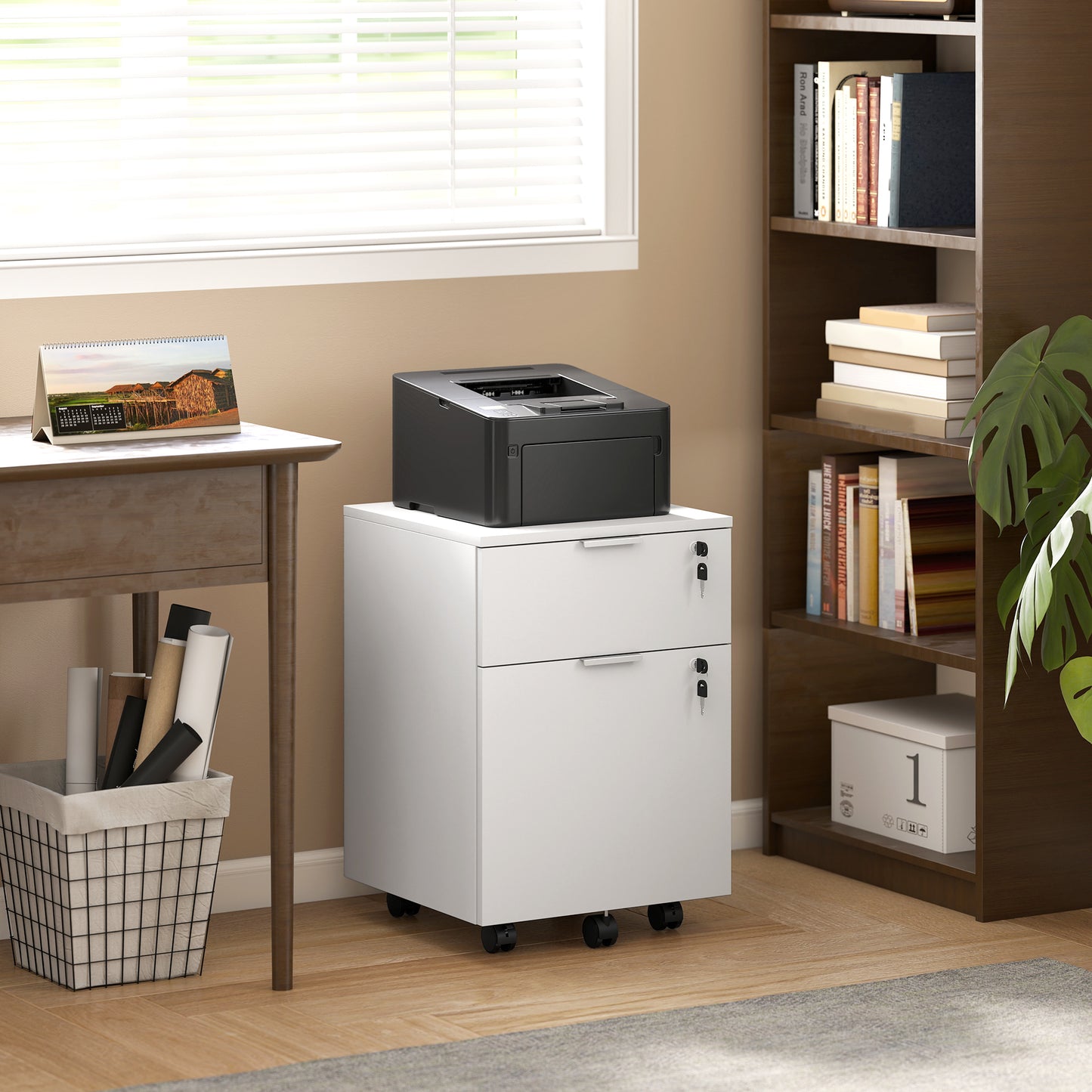 HOMCOM Two-Drawer Lockable Filing Cabinet - White
