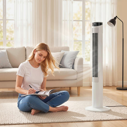 HOMCOM Tower Fan with WiFi Control Standing Floor Fan with Remote Control 116 cm White