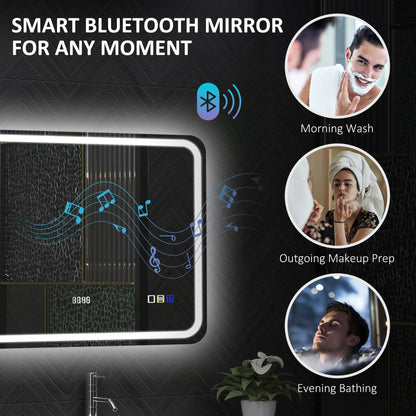 HOMCOM 80 x 60 cm Bluetooth Bathroom Mirror - Silver-Tone