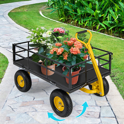 Utility Garden Cart with 180° Rotating Handle and Removable Sides-Black