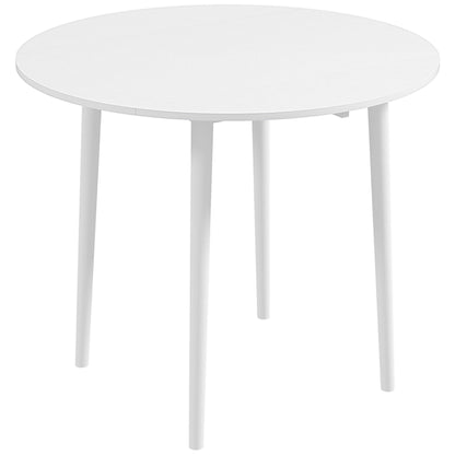 HOMCOM Folding Dining Table for 4, Round Drop Leaf Table, Modern Space Saving Small Kitchen Table with Wood Legs for Dining Room, White