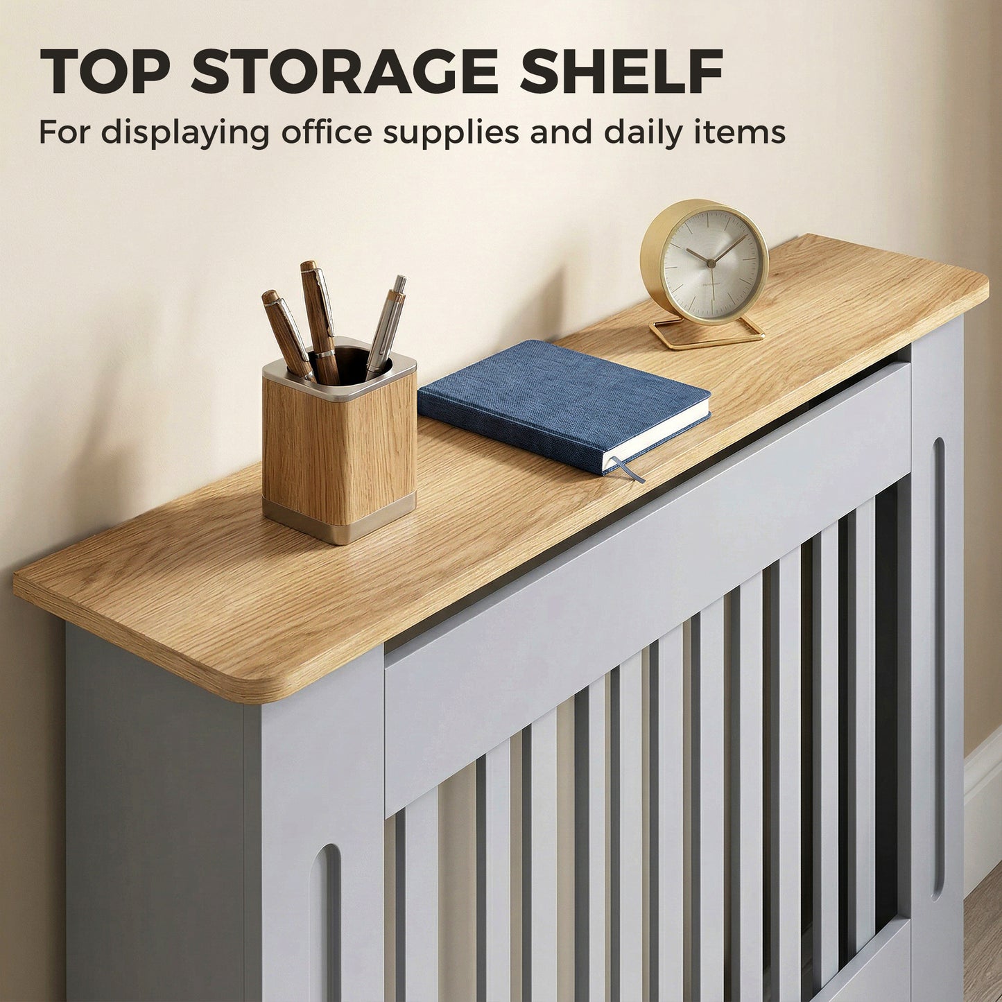 HOMCOM Slatted Radiator Cover, Painted Cabinet with Line Grill Design, 112L Ã 19W Ã 81H cm, Grey