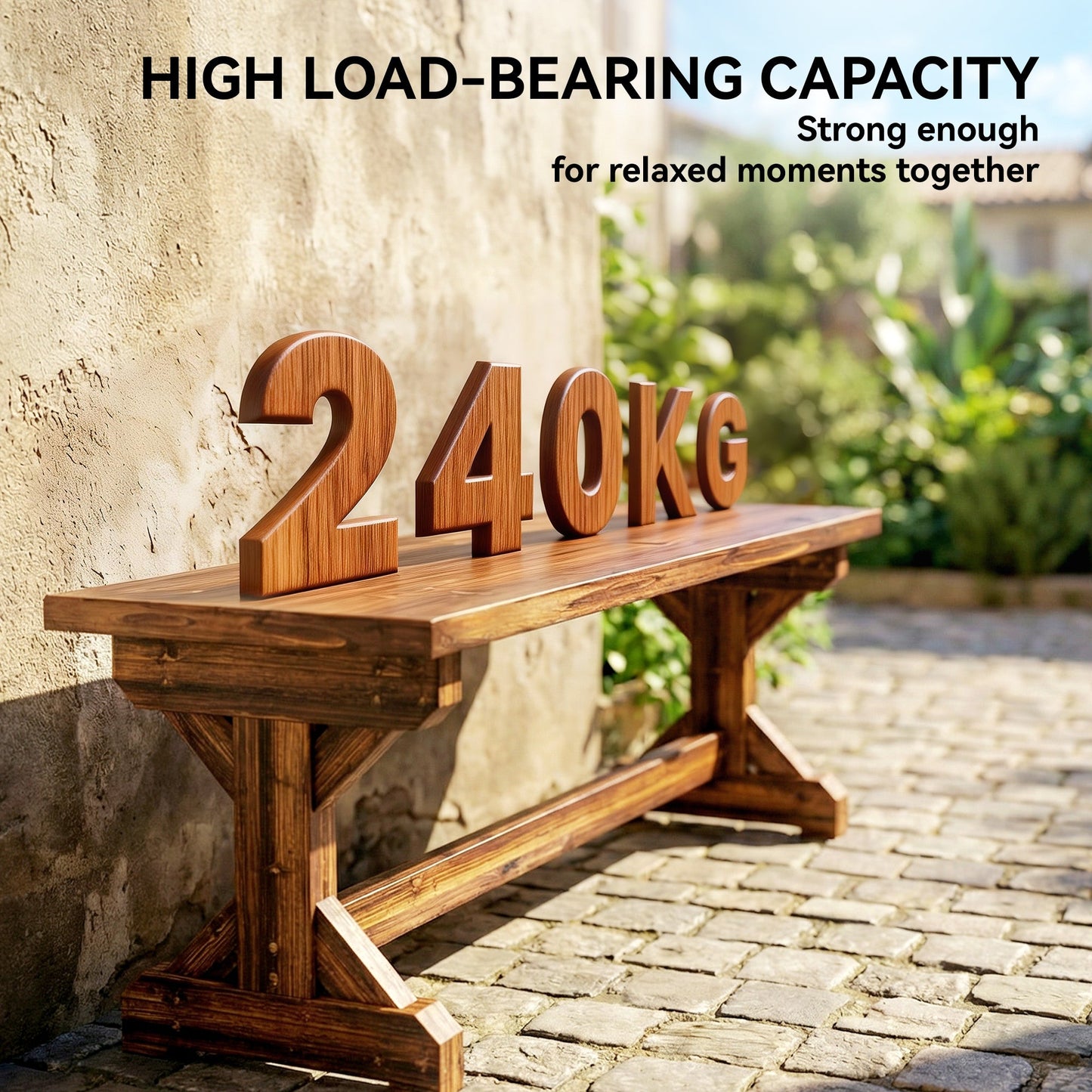 Outsunny Rustic Wooden Garden Bench, Backless Outdoor Bench Patio Loveseat with X-Shape Base for Porch, Park, Carbonised Finish