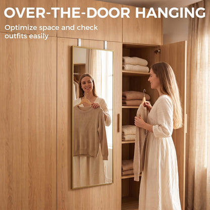 HOMCOM 40 x 110 cm Full Length Wall Mirror, Rectangular Mirror with Adjustable Hooks, Over the Door or Wall Mounted, Gold Tone