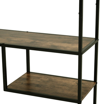 Wood Shelf Bookcase Industrial Style Stand 6-Staggered Shelf Living Room Display Rack Organiser