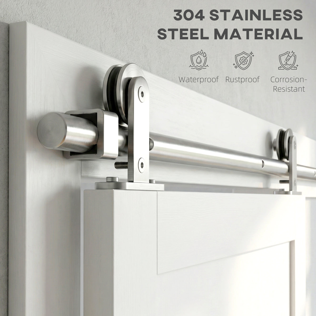 HOMCOM Sliding Door Hardware Kit Smooth Quiet 304 Stainless Steel for 200cm Track Sliver Tone