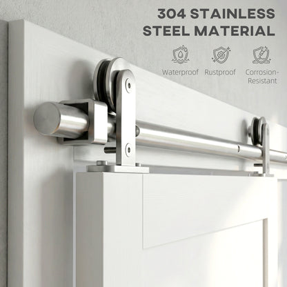 HOMCOM Sliding Door Hardware Kit Smooth Quiet 304 Stainless Steel for 200cm Track Sliver Tone