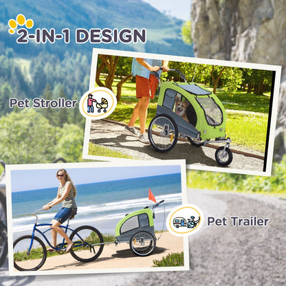 PawHut Dog Bike Trailer Pet Stroller Cart Carrier for Bicycle 360 degrees Rotatable with Reflectors 3 Wheels Hitch Coupler Push/ Pull/ Brake Water Resistant Green