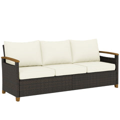 Outsunny 3 Seater Rattan Garden Sofa, PE Wicker Outdoor Sofa Wide Deep Seat, 4