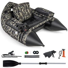 Inflatable dinghy with fins & fish ruler & rod holder fishing boat camouflage