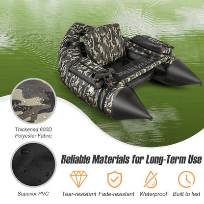 Inflatable dinghy with fins & fish ruler & rod holder fishing boat camouflage