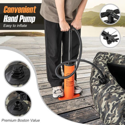 Inflatable dinghy with fins & fish ruler & rod holder fishing boat camouflage