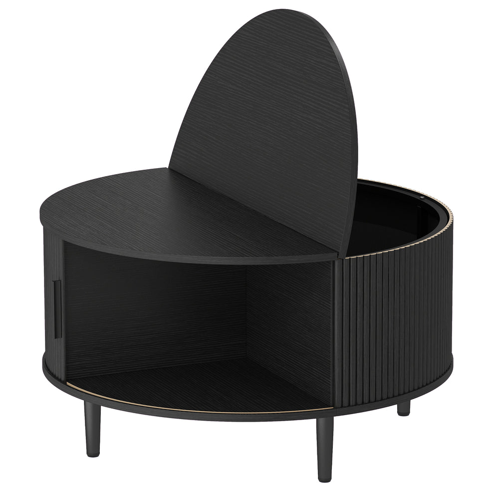 HOMCOM Coffee Table with Lift Top and Hidden Storage, Round Centre Table with Fluted Sliding Door, 80 cm, Black Wood Effect