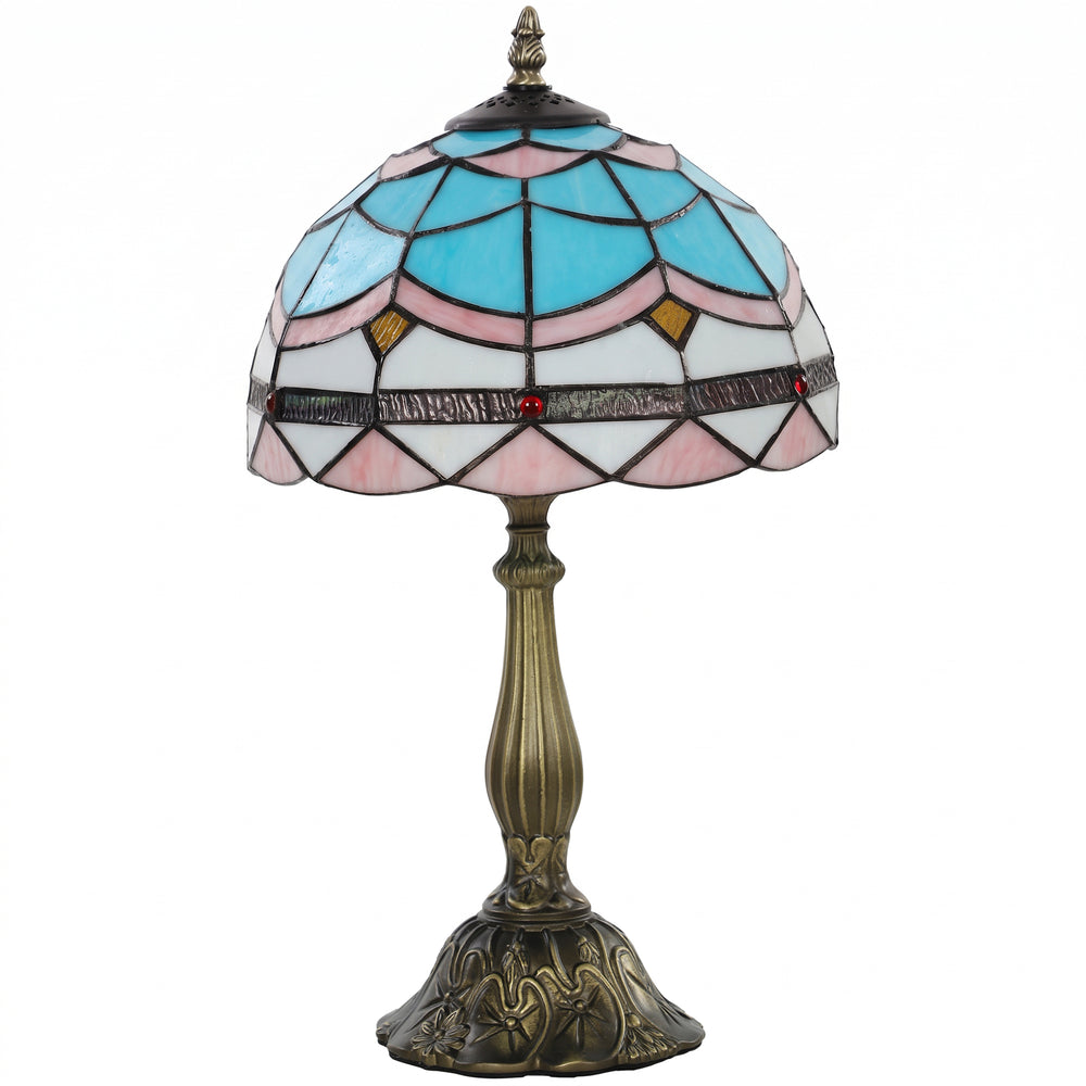HOMCOM Tiffany Stained Glass Table Lamp, Handmade Antique Bedside Lamp, Decorative Night Light