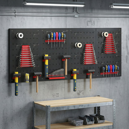 HOMCOM 38 Pcs Wall-Mounted Pegboard with 4 Boards, Garage Tool Storage Unit Black and Red