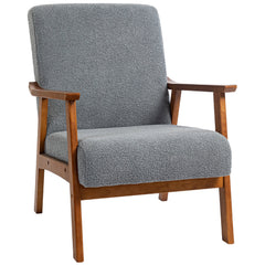 HOMCOM Armchair with Wide Seat, Boucle Accent Chair, Thick Padded Occasional Chair with Solid Wood Frame for Living Room Bedroom Home Office Reception Balcony, Grey