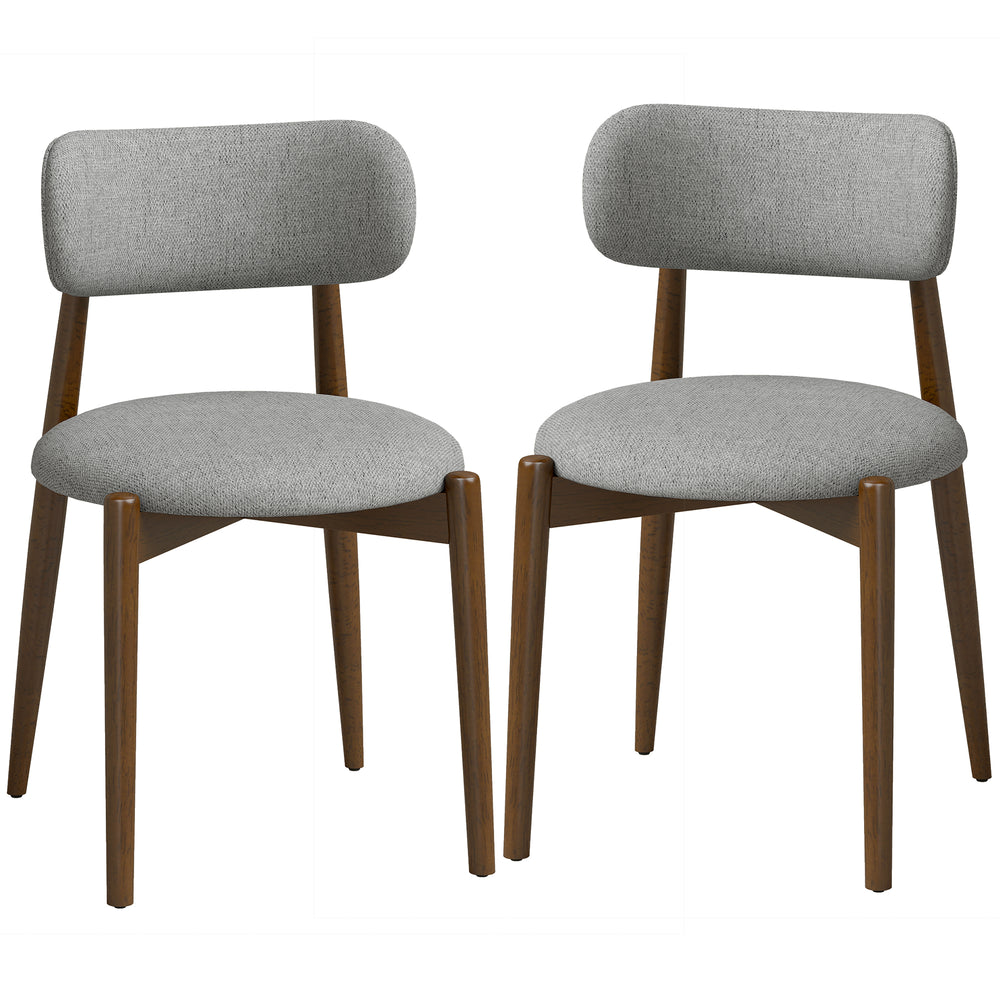 HOMCOM Dining Chairs Chenille Upholstered Kitchen Chairs Curved Backrest Rubberwood Legs Grey