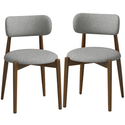 HOMCOM Dining Chairs Chenille Upholstered Kitchen Chairs Curved Backrest Rubberwood Legs Grey
