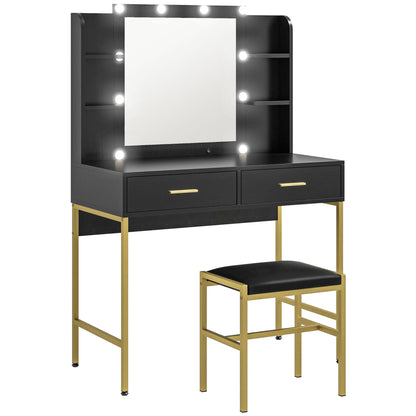 HOMCOM Dressing Table Set, with Storage and Stool - Black