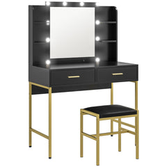HOMCOM Dressing Table Set, with Storage and Stool - Black