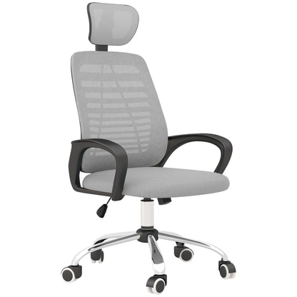 Vinsetto Ergonomic Office Chair, Mesh Desk Chair with Rotatable Headrest, Lumbar Back Support, Armrest, Grey