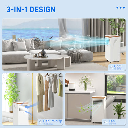 HOMCOM 9000 BTU Air Conditioning Unit, 3-in-1 Portable Air Conditioner, Dehumidifier, Cooling Fan with Remote, LED Display, 2 Speeds, 24H Timer, Window Venting Kit, 28mÂ²