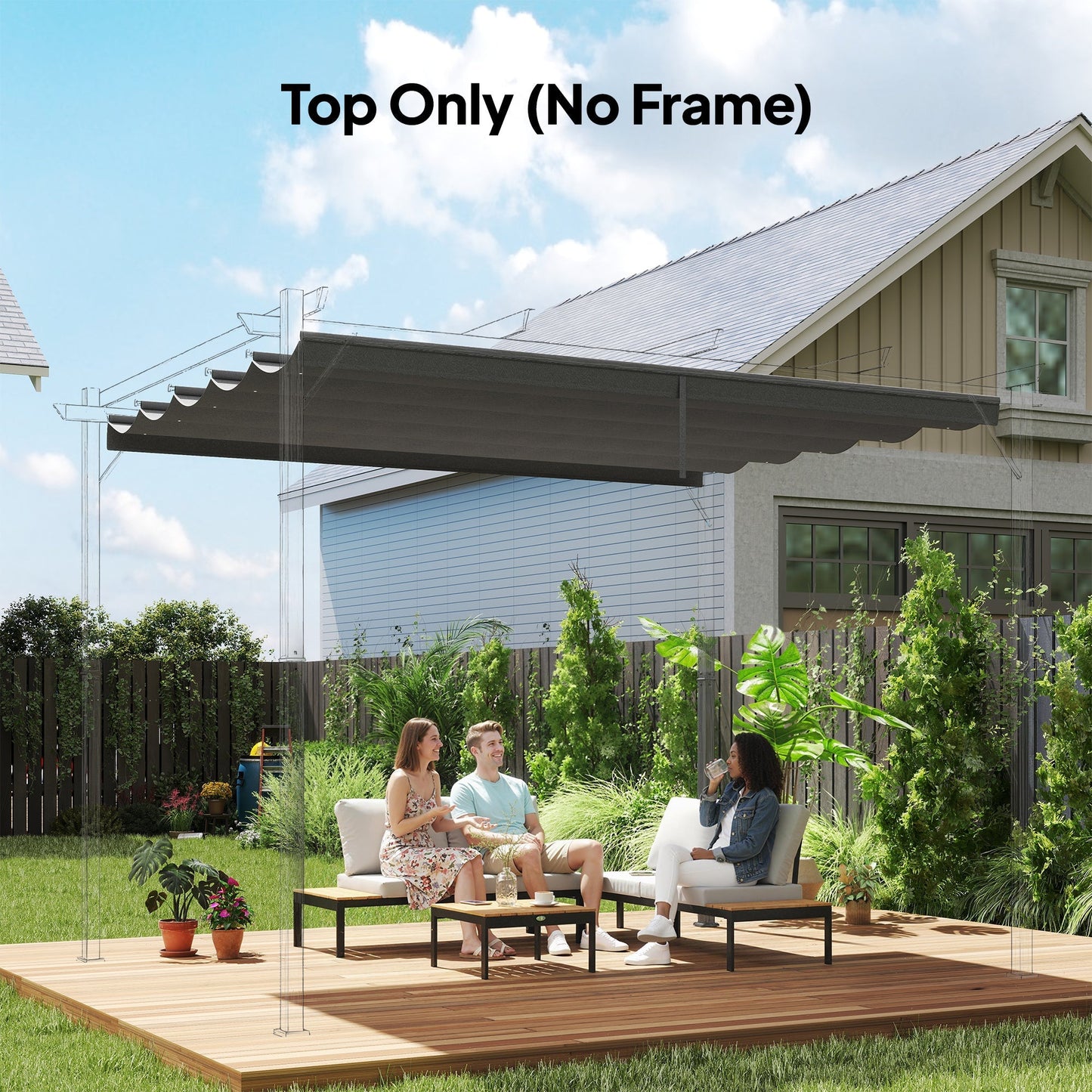 Outsunny Retractable Pergola Cover, 3.5 x 2.6 m Replacement Canopy Fabric for 4 x 3 m Frame, Roof Top Only, Light Grey