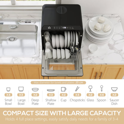 HOMCOM 6L Five-Mode Tabletop Dishwasher - Black