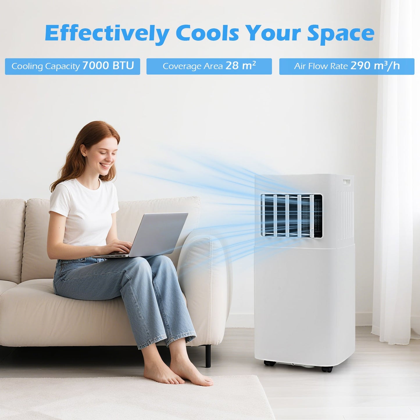 7000 BTU Portable Air Conditioner 4-In-1 Floor AC Unit-White