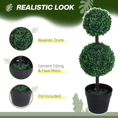Outsunny Set of 2 Artificial Boxwood Ball Topiary Trees Potted Decorative Plant Indoor DÃ©cor (67cm)