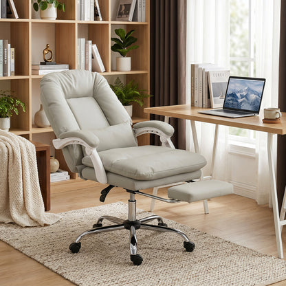 HOMCOM Ergonomic Executive Office Chair, Velvet Reclining Desk Chair with Lumbar Support, Footrest, Plush Thick Cushion, Khaki