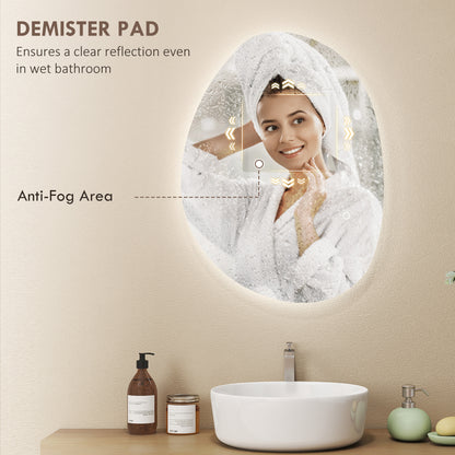 HOMCOM 70x50cm Bathroom Mirror with LED Lights, 3 Colours Dimmable, Anti-Fog, Memory & Touch Switch, IP44
