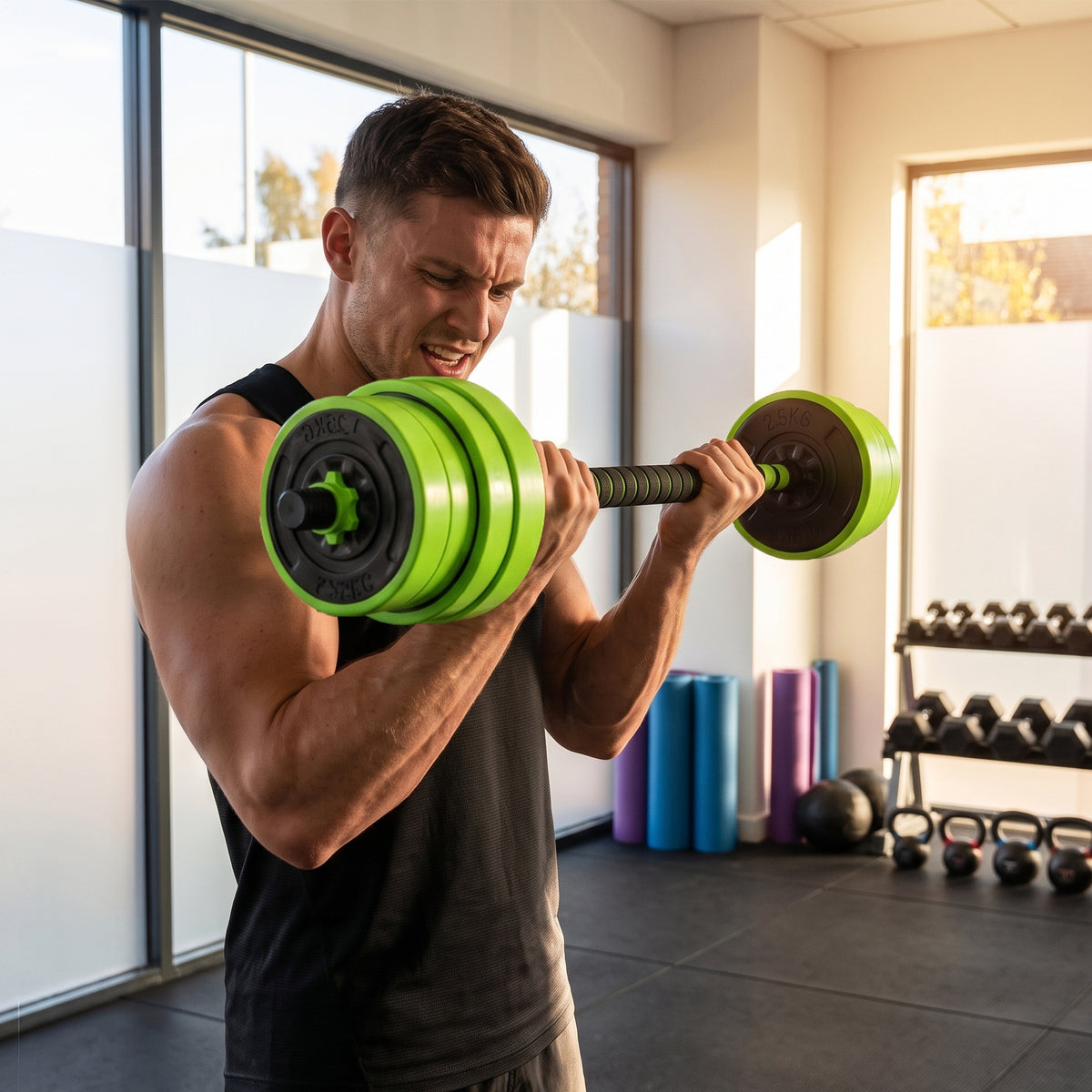 SPORTNOW 30kg 6-in-1 Adjustable Weight Dumbbells Set, Barbell, Kettlebell, Push Up Stand - Green