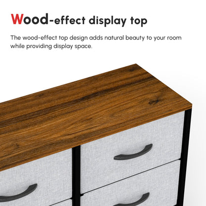 HOMCOM Fabric Chest of Drawers, Storage Drawers, Industrial Bedroom Dresser with 6 Fabric Drawers, Steel Frame and Wooden Top for Nursery, Living Room, Hallway, Grey