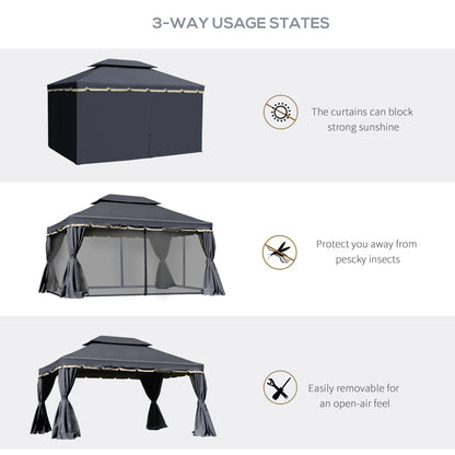 Outsunny 3 x 4m Aluminium GardenÂ Gazebo, Marquee Canopy Shelter Pavilion Party Tent with Nets and Curtains for Garden and Deck, Black
