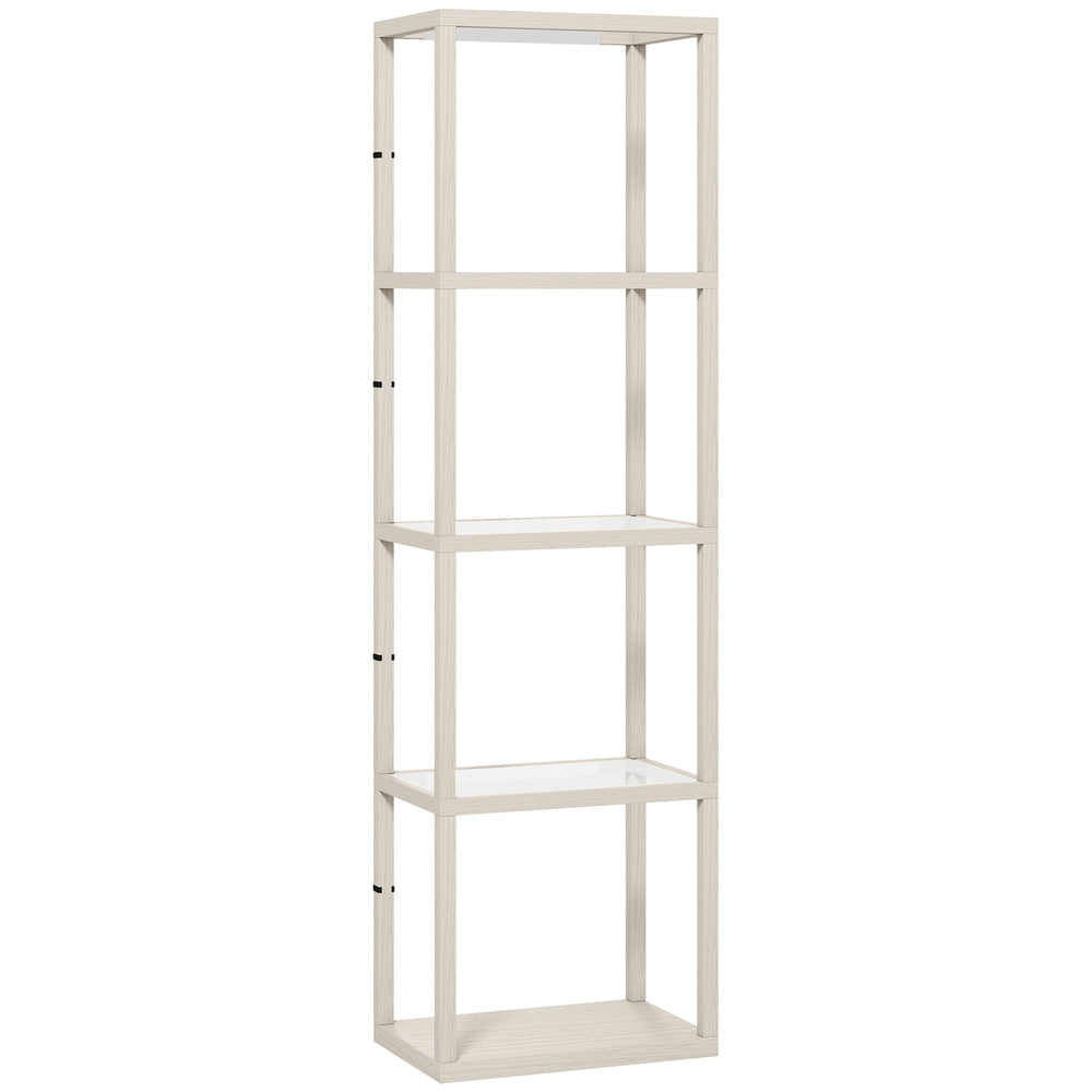 HOMCOM LED Floor Lamp with Glass Shelves, 4 Layers Dimmable Tall Standing Lamp, Modern Column Shelf Floor Light for Living Room, Bedroom, Office, Oak