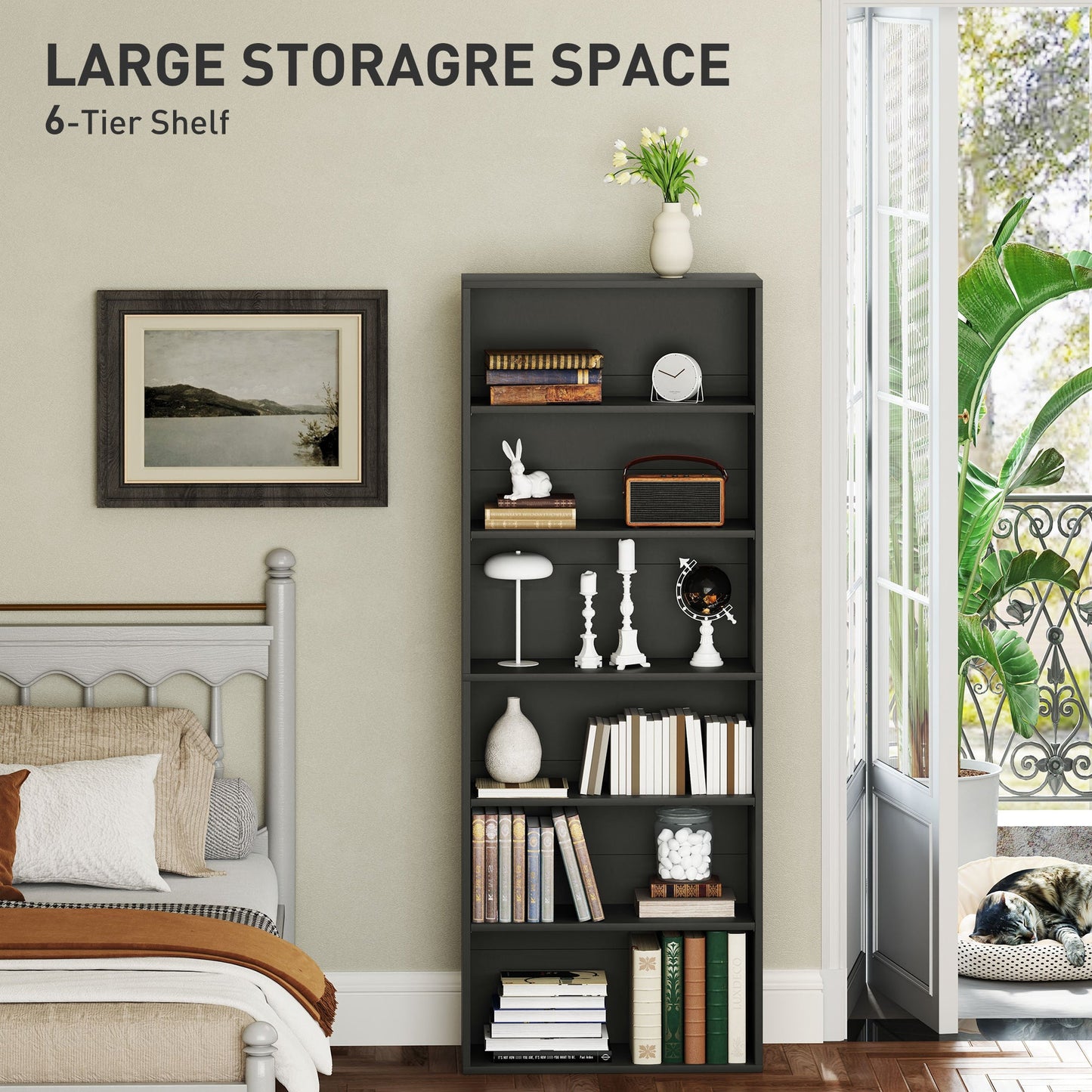 HOMCOM Six Shelf Bookcase - Black