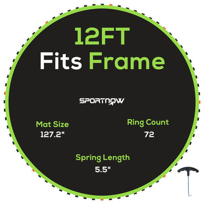 SPORTNOW Replacement Trampoline Mat with Spring Pull Tool, 72 V-Hooks, for 12ft Trampoline using 14cm Springs, Green