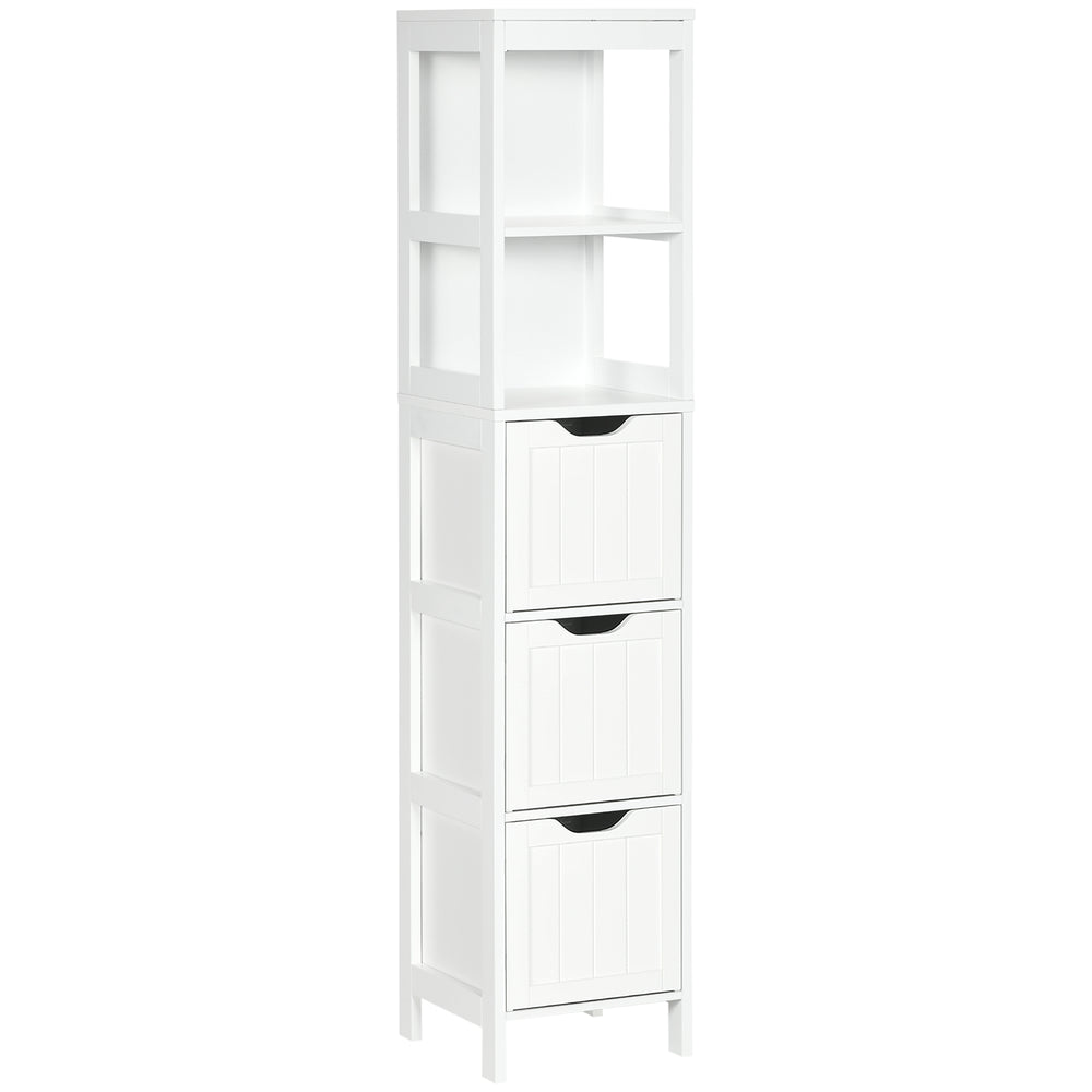 HOMCOM Narrow Floor Cabinet, Bathroom Cabinet with 3 Drawers and 2 Open Shelves, 30W x 30D x 141.6Hcm, White