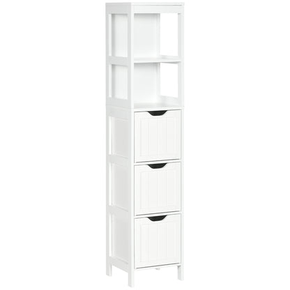HOMCOM Narrow Floor Cabinet, Bathroom Cabinet with 3 Drawers and 2 Open Shelves, 30W x 30D x 141.6Hcm, White