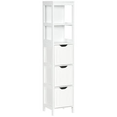 HOMCOM Narrow Floor Cabinet, Bathroom Cabinet with 3 Drawers and 2 Open Shelves, 30W x 30D x 141.6Hcm, White