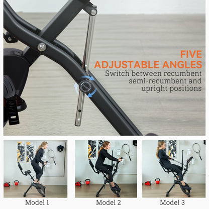 SPORTNOW Five-in-one Foldable Exercise Bike, Stationary Bike with Arm Workout Bands, LDC Monitor, Phone Holder, Black