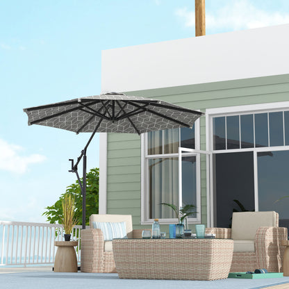Outsunny 3(m) Convertible Cantilever Parasol and Centre-post Garden Parasol with Cross Base, 360Â° Rotation Banana Parasol with Crank Handle and 8 Ribs, Hanging Patio Umbrella, Black and White