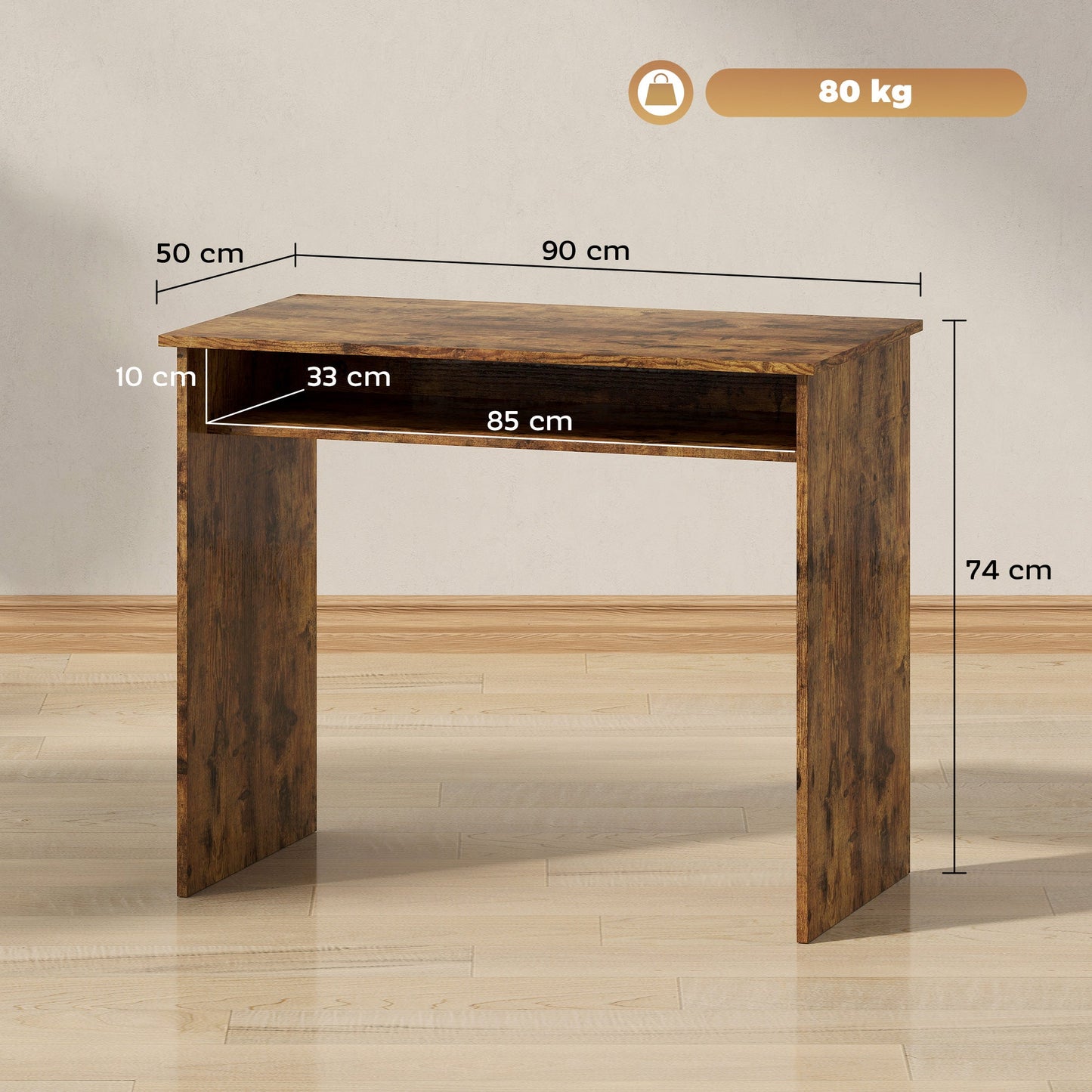 HOMCOM Boxy Work Desk, with Shelf - Wood-Effect
